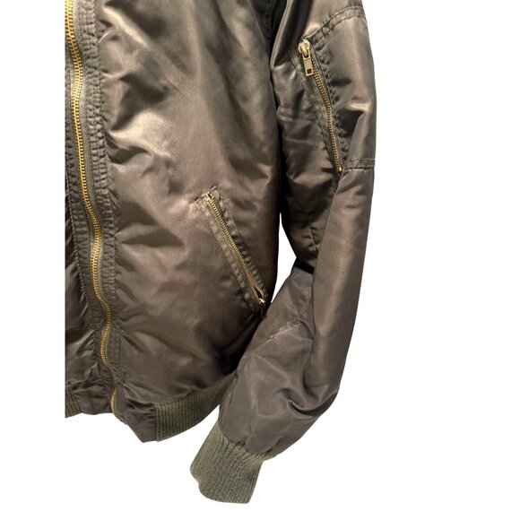 AEROPOSTALE Puffer Jacket Women Bomber Aero Quilted Down Filled Navy Green Large - Picture 3 of 8